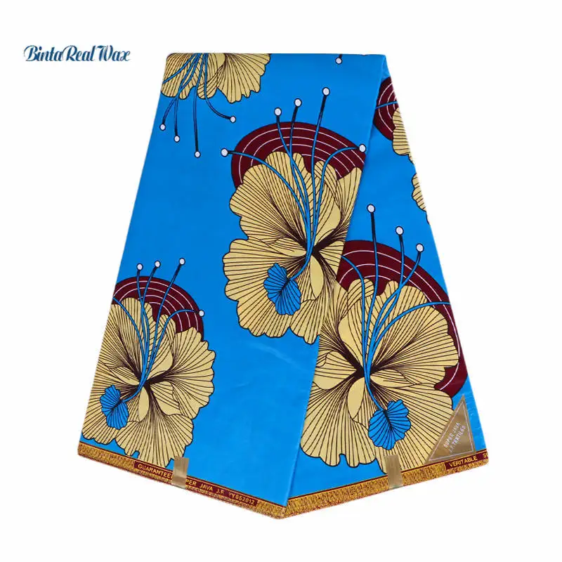 

2018 Hollandais Wax High Quality ankara Wax Blue Flower design cotton fabric African Hollandais binta real wax Design 24FS1134