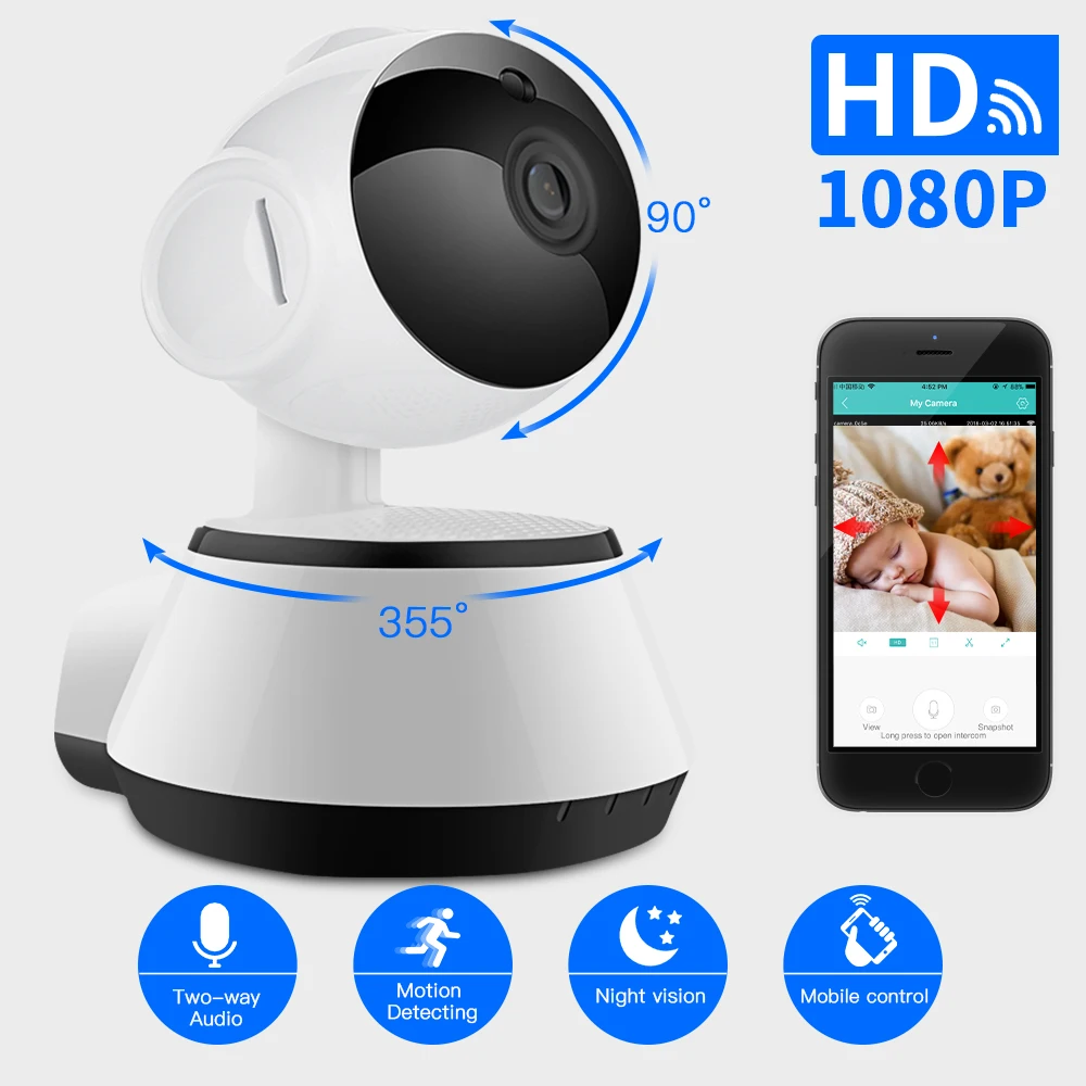 SDETER 2MP 1080P беспроводная Wi-Fi камера IP домашняя камера видеонаблюдения Аудио запись наблюдения детский монитор HD мини камера wifi