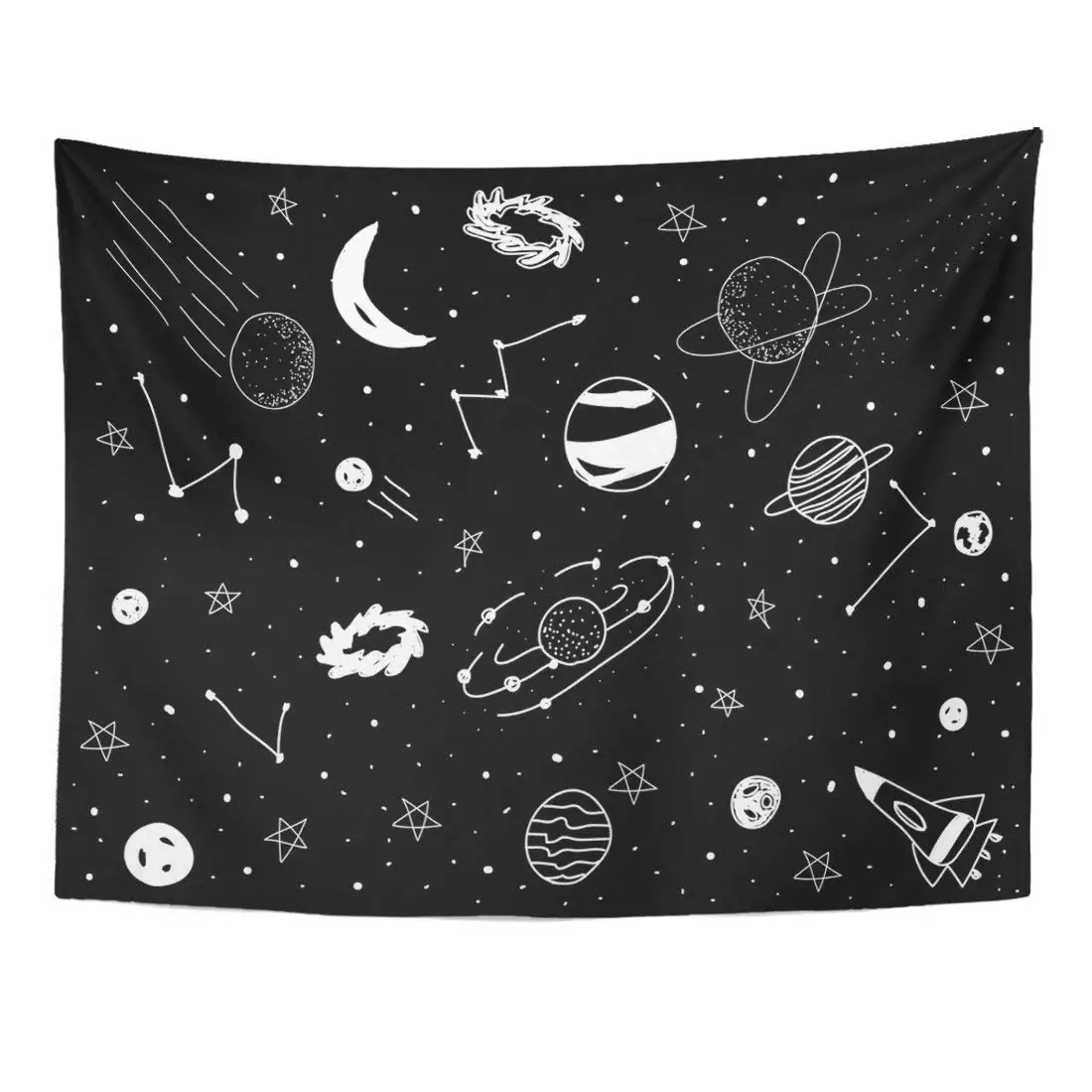 Tapestry Space Drawing Universe with Black Kid Galaxy Home Decor Wall