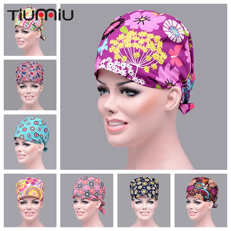 

14 Colors Floral Printed Cute Scrub Caps High Quality Gourd Hat Clinic Hospital Dental Surgical Laboratory Pharmacy Medical Caps