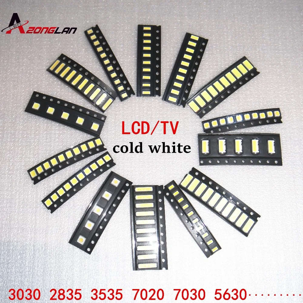 1000 шт./лот 1 Вт-2 Вт SMD светодиодный комплект 3 в/6 в 2835/3030/2828/3535/5630/7020/7030/4020/4014/7032 холодный белый для ТВ подсветки бусин 10* 100LG