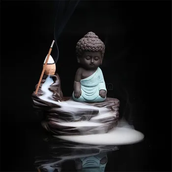 

Ceramic Little Monk Backflow Incense Burner Incense Stick Holder Home Decor Aromatherapy Buddha Censer +20Pcs Free Incense Cones