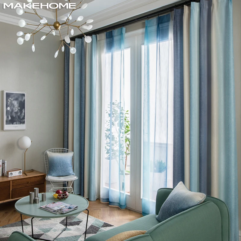 Красивые оконные шторы MAKEHOME для гостиной цветные полосатые тюлевые с высоким