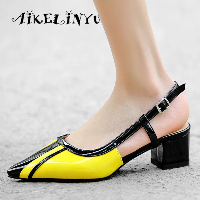 

AIKELINYU New Fashion Women's Sandals Comfortable High Quality Genuine Leather Pointed End Shoes Mixed Color Buckle Strap Sandal