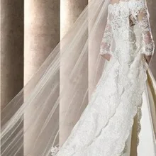 Горячая реальные фотографии свадебная фата, кружевная Длинная свадебная фата для собора аксессуары белый цвет слоновой кости 3 м вуаль Свадьба вуаль с расческой