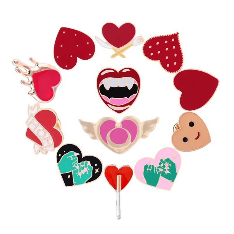 

12 Style Heart-shaped Hijab Pins Badges Backpack Metal Enamel Pin Brooches For Women Brooch Jewelry Accessories Cute Gifts Love