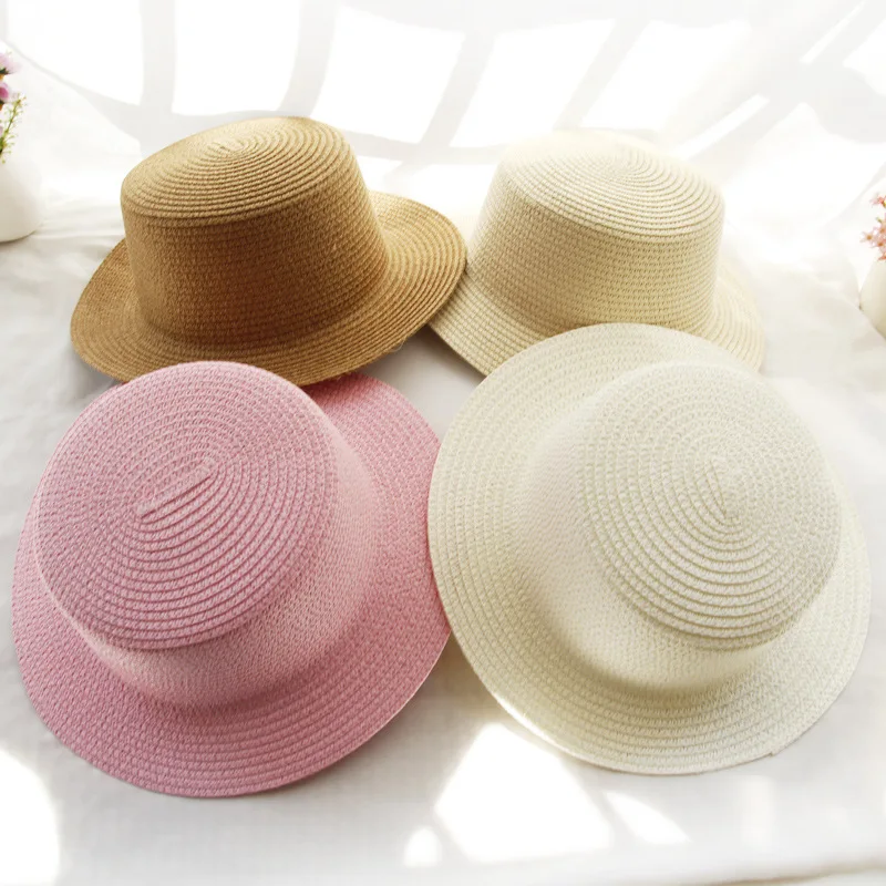 Детская соломенная шляпа, одноцветная шляпа с широкими полями, летняя пляжная шляпа от солнца, плоская шляпа Fedoras Kentunky, Шляпа Дерби, белый, черный, 11 цветов