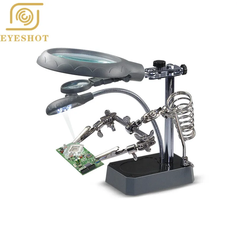 

Welding Repair Tools Third Hand Soldering Solder Iron Stand Holder Station Magnifying Glass Clamp 5 LED Clip Magnifier