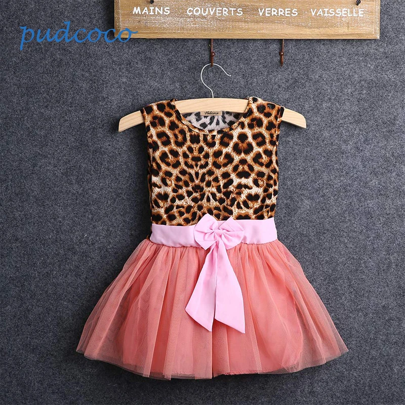 

Vintage Baby Girls Party Lepord Bow Solid Lace Tulle Tutu Dresses Clothes 2-7Y