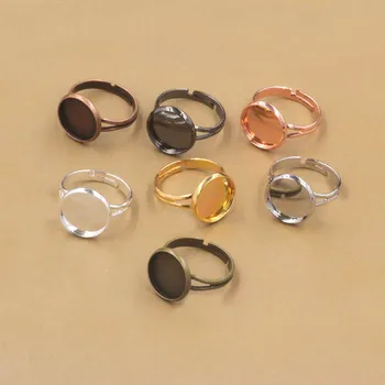 

Multi-color Plated Rings Settings with Round Smooth Bezel 8mm 10mm 12mm Resin Cabochon Bases Blanks Adjustable Ring Findings DIY