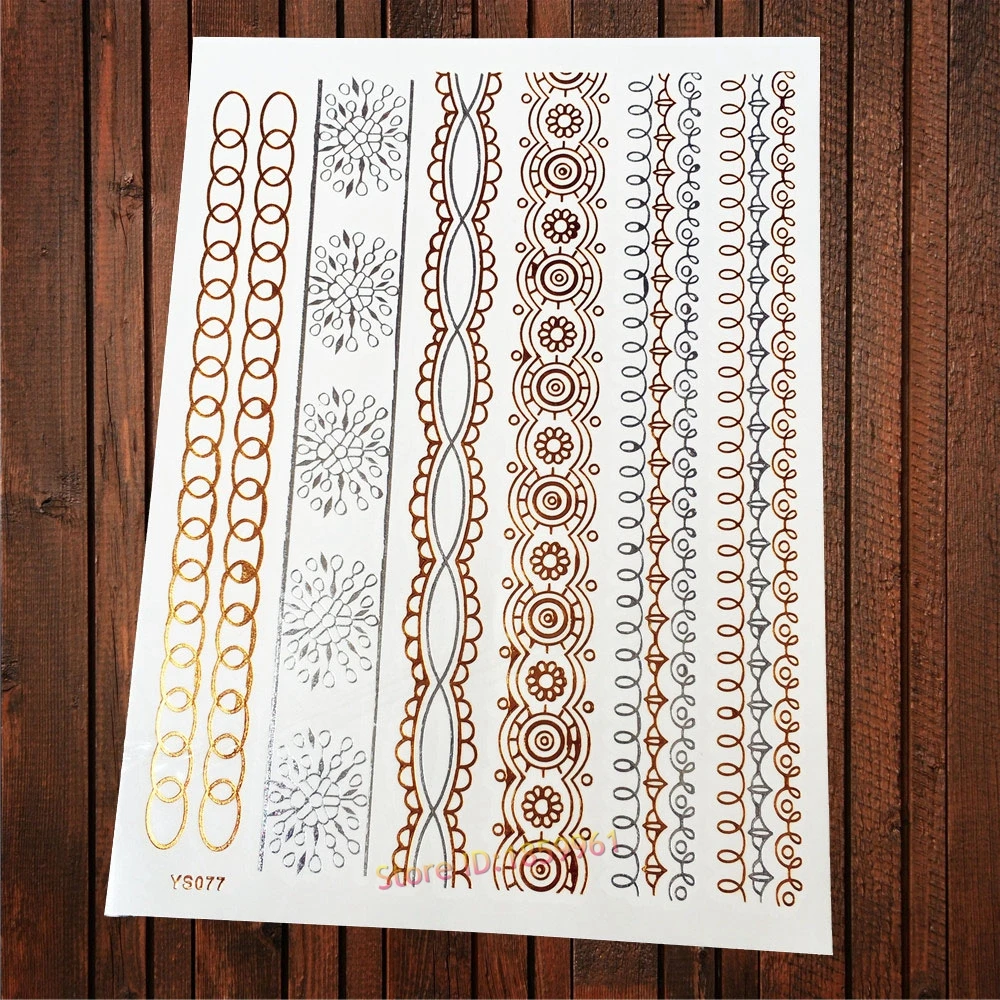 1pc Gold Silver Henna Tattoo Bracelet Fake Jewel Makeup Design