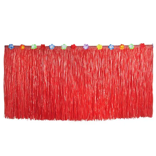 Гавайские вечерние украшения, 276x75 см, искусственная трава, юбка для стола, вечерние принадлежности, зеленый/желтый цвет, с гибискусом Q4 - Цвет: red