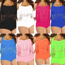 Новинка Женский/женский сексуальный купальный костюм плюс размер Высокая талия комплект купальников бикини кисточки пуш ап бюстгальтер купальник