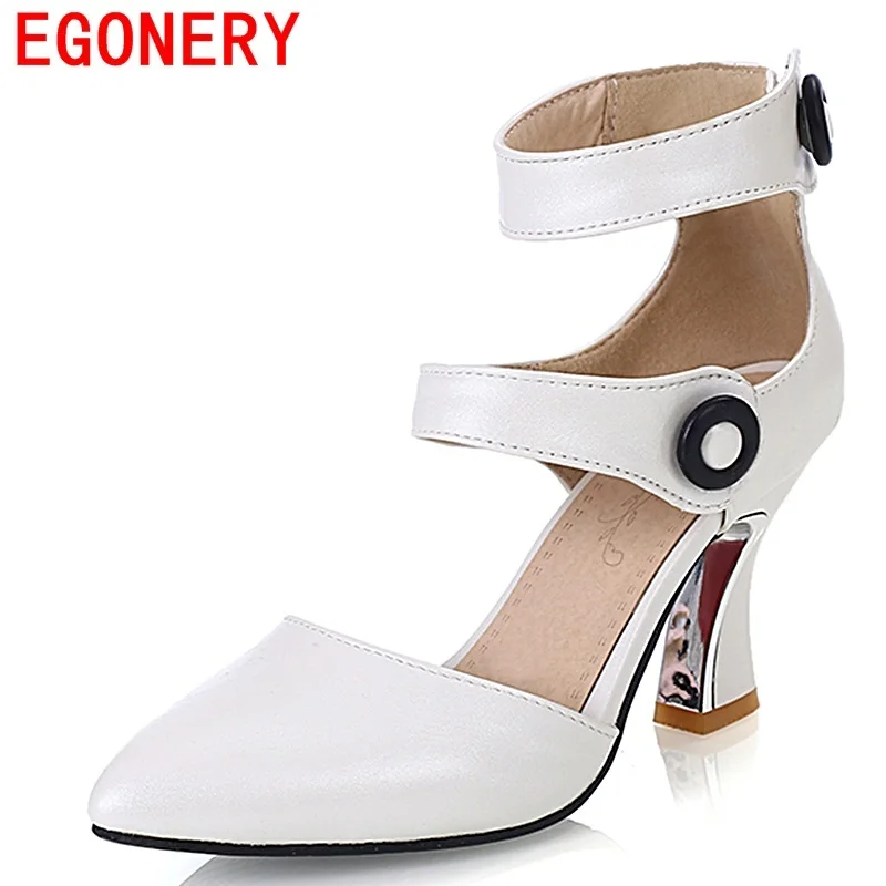

egonery fashion sandals summer shoes woman 2018 new style pointed toe ladies shoes solid high heels cover heel sandals woman