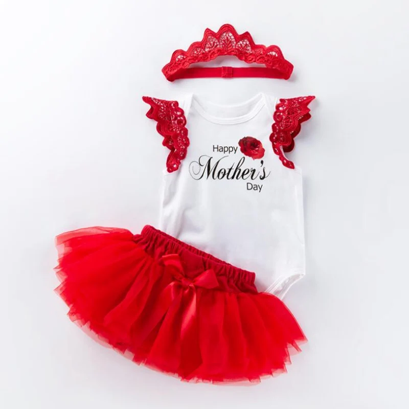 Белый I Love My Mommy Happy Mommy Day/наряд для девочек, боди, кружевные юбки-пачки, повязка на голову, Одежда для новорожденных девочек, комплекты одежды для малышей - Цвет: Белый