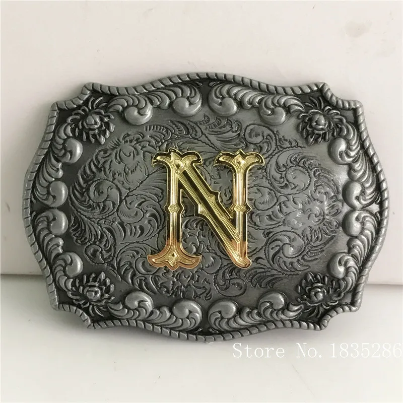 Retail New Silver Lace Gold Initial Letter N Cowboy Belt Buckles With