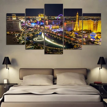 

5 Panels Landscape Las Vegas Canvas Painting Wall Art Print Home Decor Pictures Framed Artwork A097