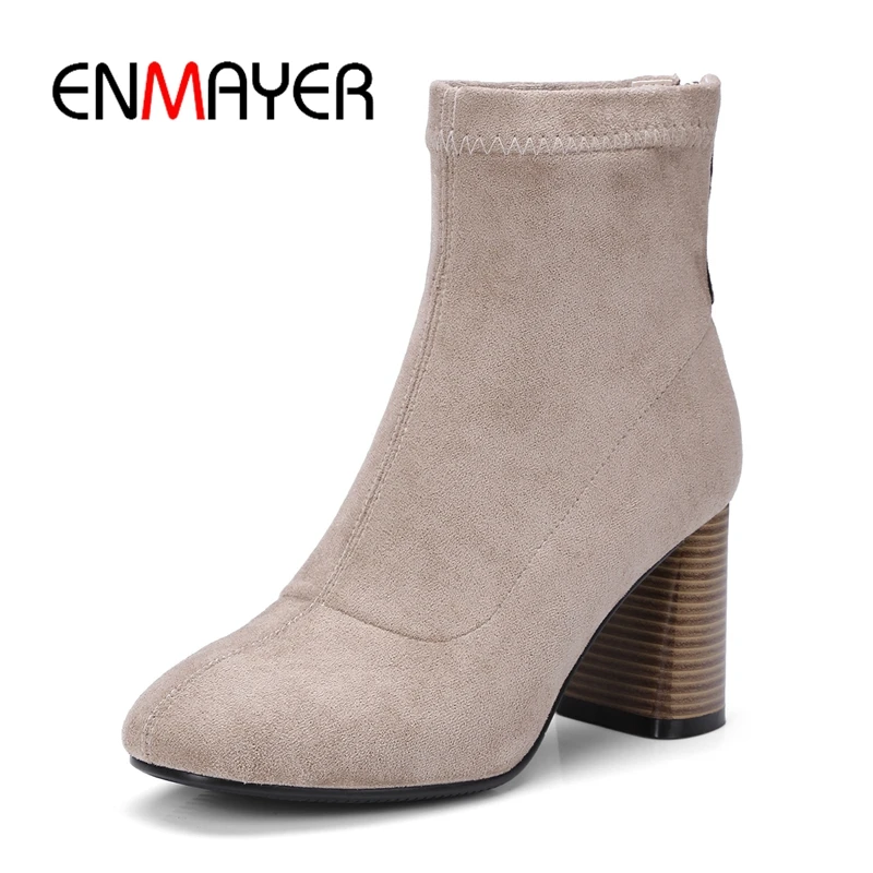 

ENMAYER Basic Round Toe Ankle Slip-On Boots Botas Mujer Invierno Snow Boots Size 34-39 ZYL1707