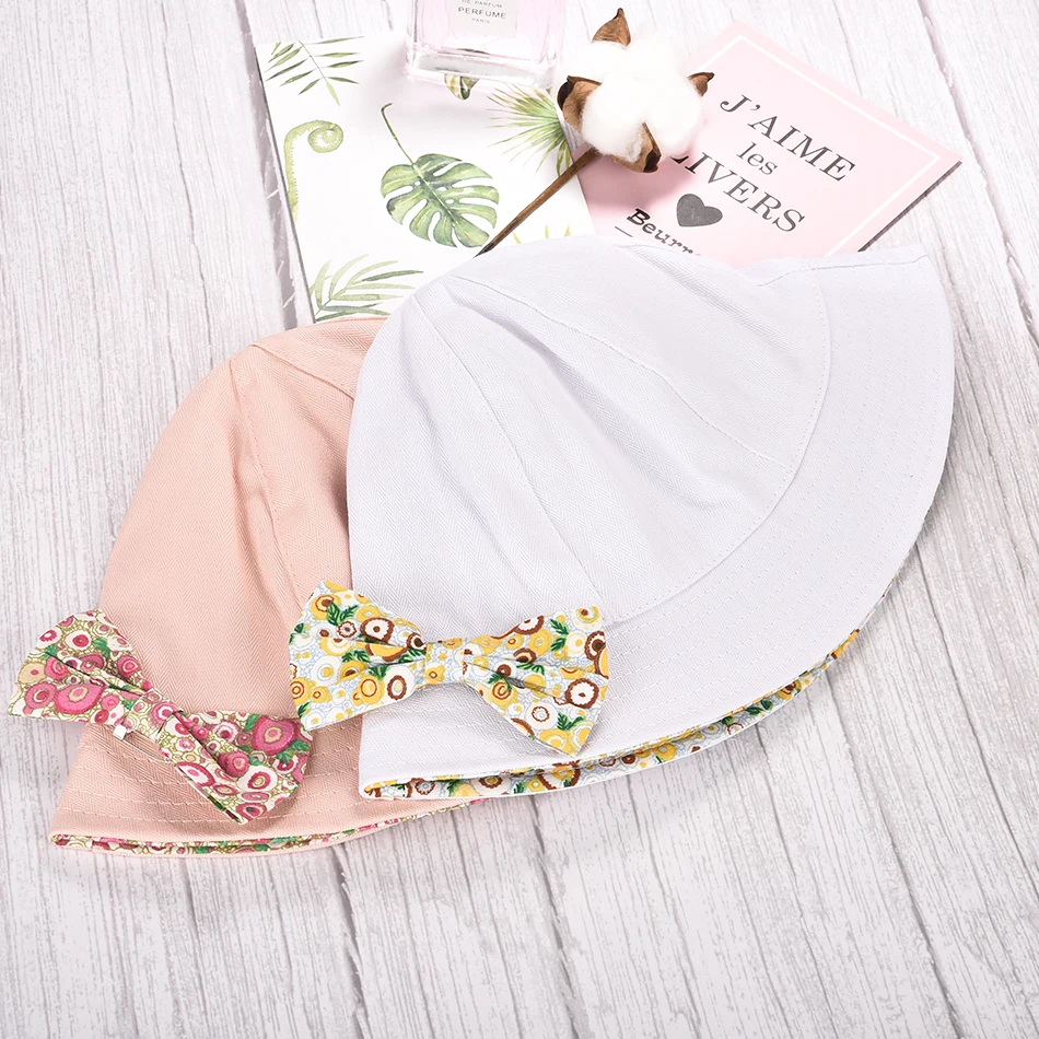 Soft Cotton Bowknot Bucket Princess 3-24 Months Baby Girl Hat Sun Hat Panama Cap