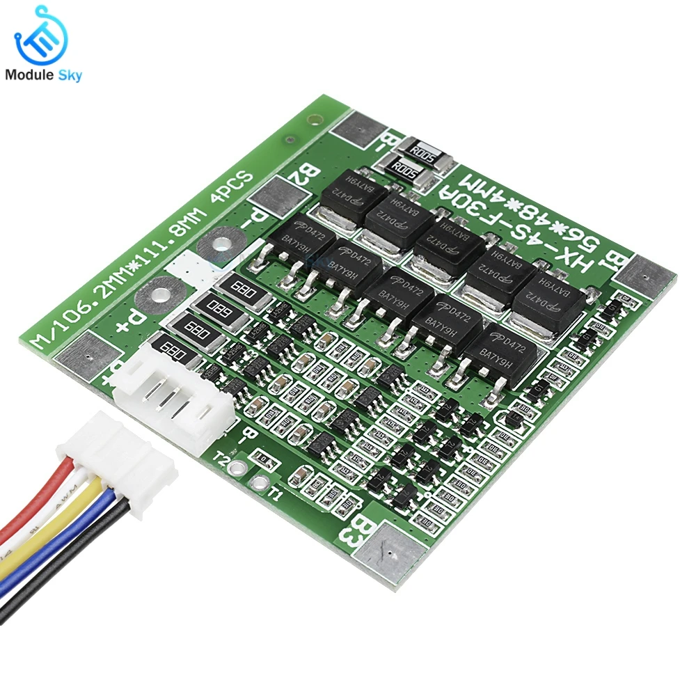 

Bms 4S Li-ion Lithium 18650 Battery Protection Board 30A 14.8V Module Battery Balancer With Wire 45x56X3mm atmega
