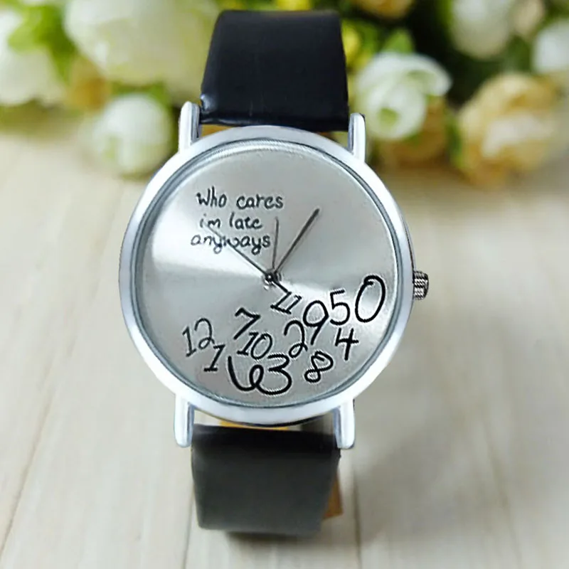 

Hot Relogio Feminino Women Leather Watch Funny Cute Reloj Late Anyway Letter Watches ladies Wristwatch Clock Male Reloj Mujer Fi