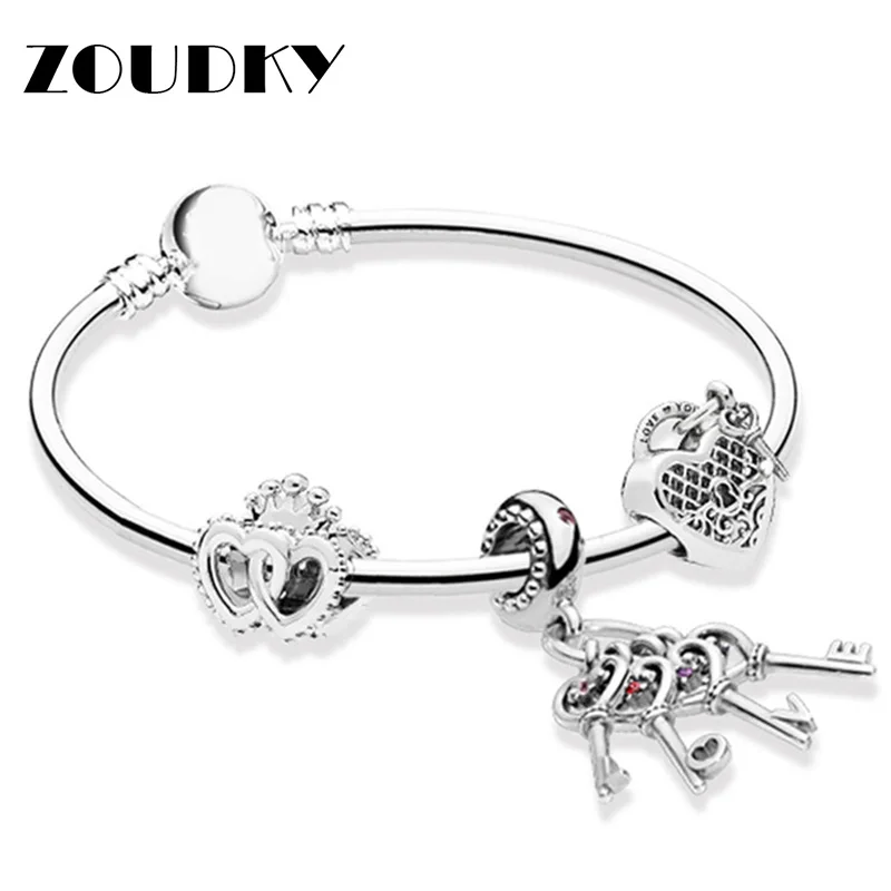 

ZOUDKY 100% 925 Sterling Silver Love Key Bracelet Stringing Gift Set Elegant Retro Charming Gift Women Original Fashion Jewelry