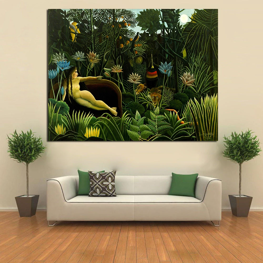 

JQHYART Primitivis Painting Canvas Art Wall Pictures For Living Room Henri Rousseau The Dream Home Decor Printed