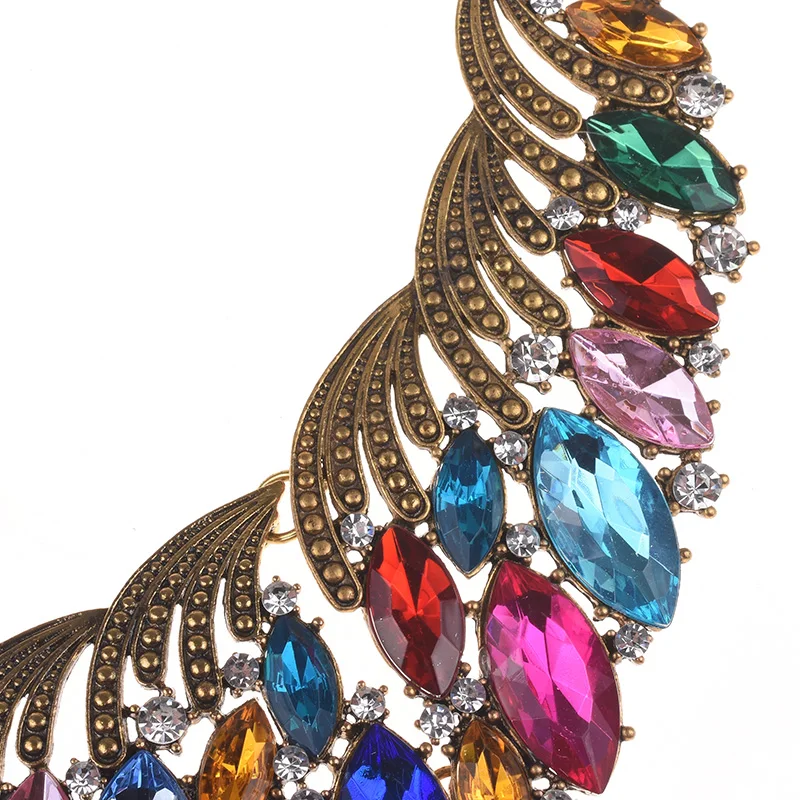 Разноцветные Австрийские кристаллы Стекло ожерелье-чокер в этническом стиле Для женщин индийские украшения богемный тренд большой комплект винтажного изделия для Для женщин