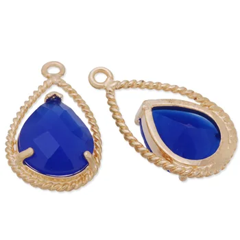 

Gold Plated Metal Frame Gem Pendant, Blue Gemstone Pendant Connector for Jewelry Making 5pcs-C4157