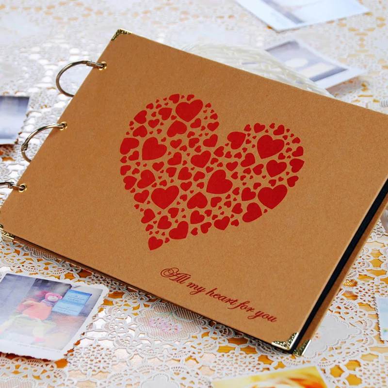 10 дюймов сердце бумага DIY Фотоальбом 5 Дизайн семейная память запись скрапбукинг ручной работы Альбом липкого типа для свадебной вечеринки ребенка