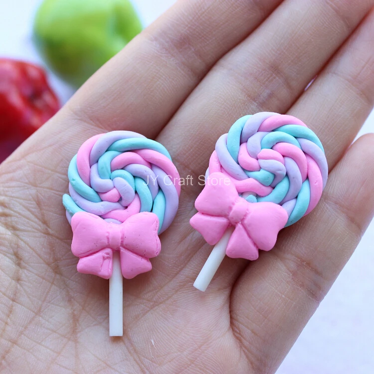 

set of 20pcs Pastel Rainbow Candy Cabochon w/ Bow FlatBack Kawaii Fimo Cabochon Polymer Clay Cell Phone Deco Colorful Scrapbook