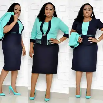 

2020 new summer elegent style african women polyester plus size dress and coat suit XL-4XL