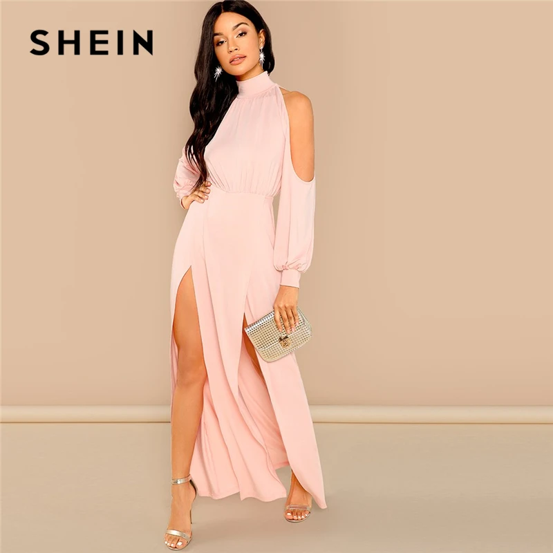 Pink and red long sleeve maxi dress with slit Pink and red long sleeve maxi dress with slit