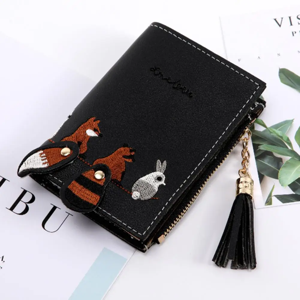 PinShang Short Wallet PU Leather Wallets Embroidery Animal Pattern Purse Coin Purse Zipper Bag Card Holders zk30