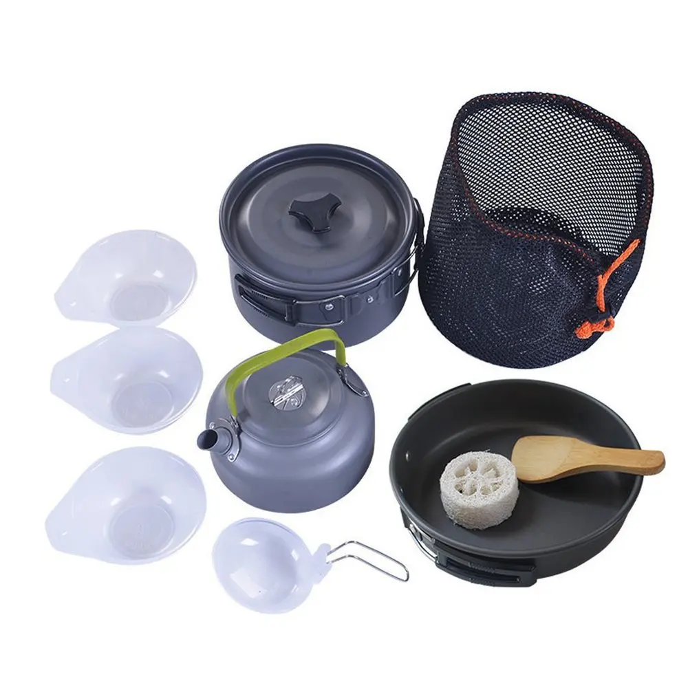 

1-3 Persons Camping Tableware Outdoor Cooking Set Cookware Travel Tableware Pots Pan Coffee Kettle Bowls Spoon Picnic Set