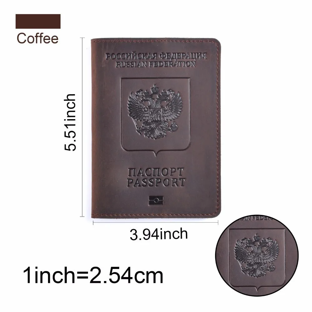 Натуральная кожа Обложка для паспорта двуязычная версия предназначена для Российской Федерации Crazy Horse кожаный держатель для карт чехол для паспорта - Цвет: Coffee