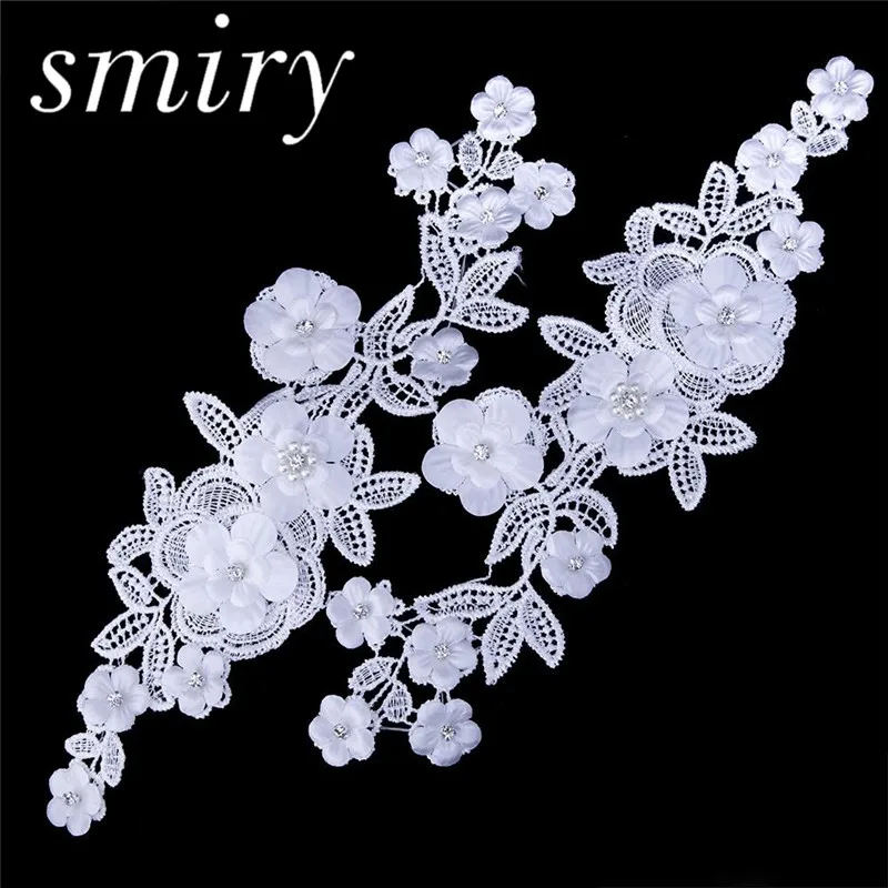 

Smiry 1 Pair Rhinestones lace Appliques 3D Flower Petal Wedding Lace Flowers Embroidered Wedding Dress Lace Motifs Venise Lace