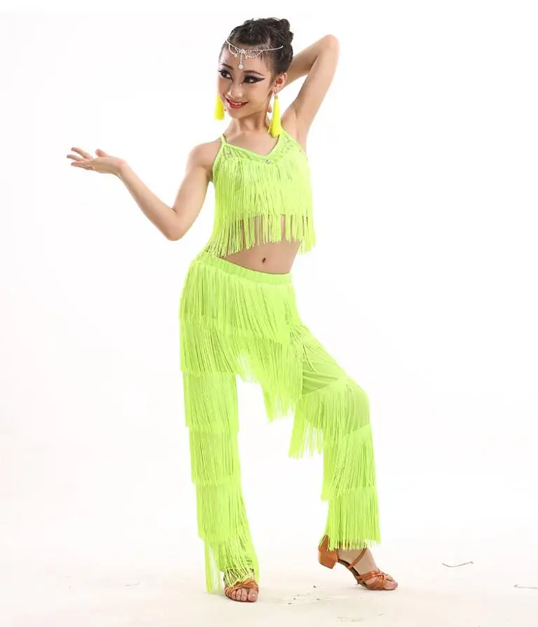 Latin Dance Dresses For Sale Ballroom Plus Size Fringe Tassel Dress Pants Sequin Fringe Salsa Samba Costume Kids Girls