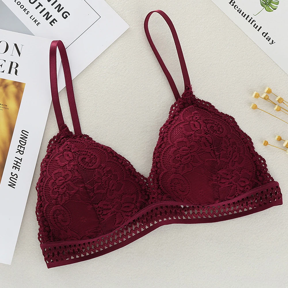  Wireless Bra Women Deep V Bralette Girls Lace Lingerie Seamless Triangle Cup Thin French Style Soft