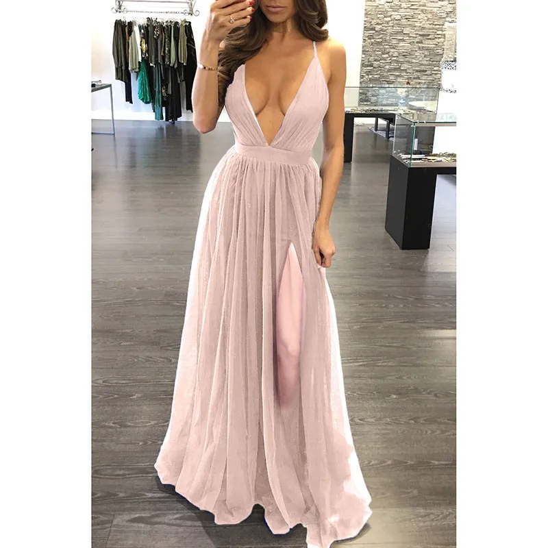 Ahmagen Deep V Neck Backless Spaghetti Strap Dress Slip Pleated Summer Beach Dress 2017 Sexy Long Maxi Boho Dresses12