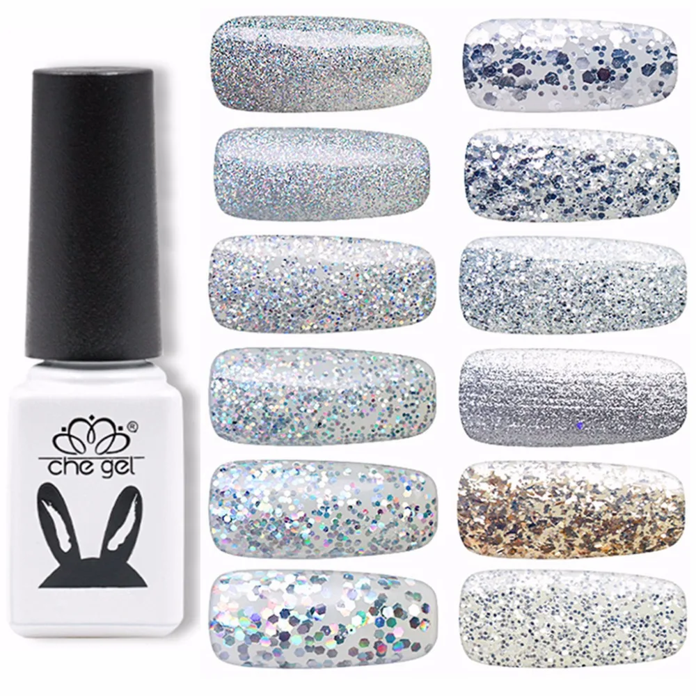 

6PCS led uv gel glitter silver powder sequins Gel Nail Polish Gel Lacquer nail decorations supplies tools