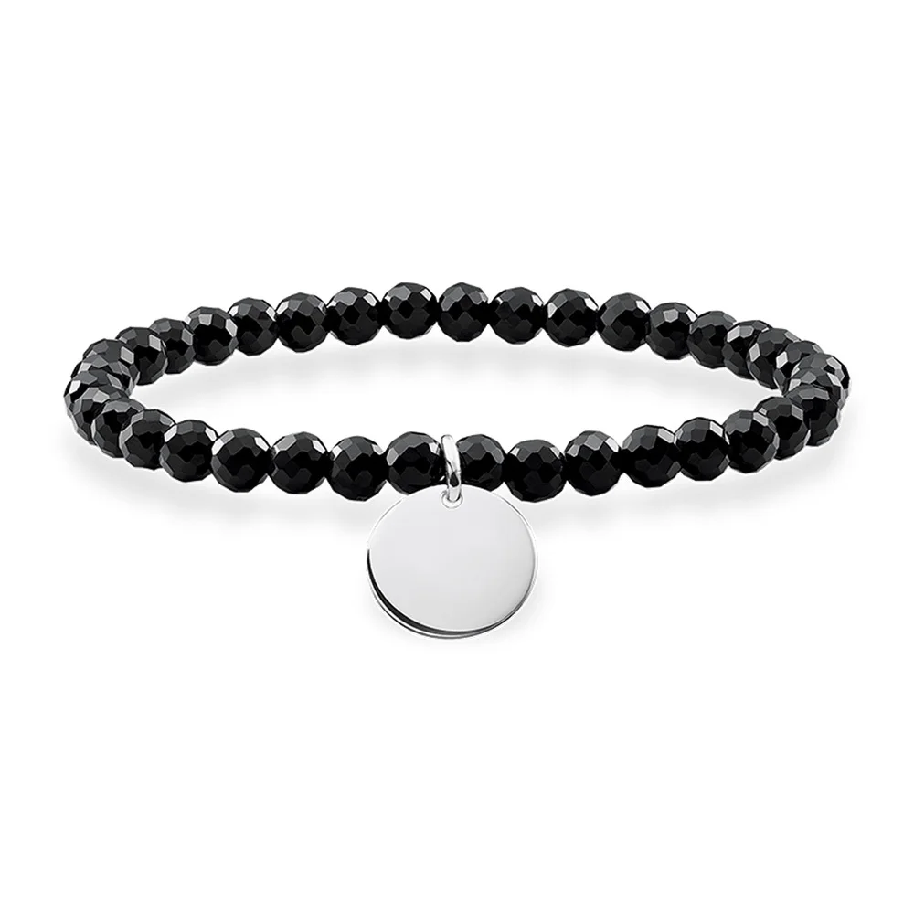 6mm Black Facet Onyx Beads Bracelets with 925 Sterling Silver Round Disk 2018 Fashion DIY Bracelet Jewelry Gift For Women Men | Украшения и