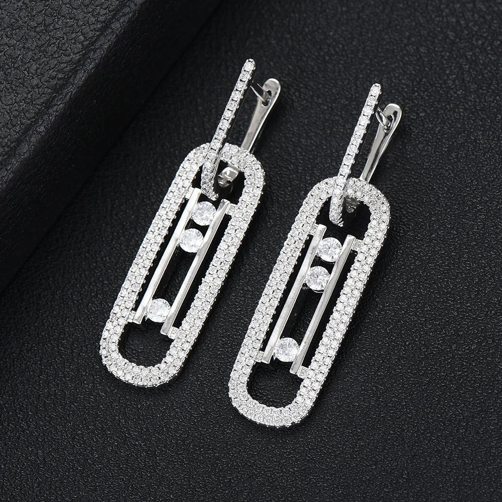 GODKI Luxury Hollow Geometry Long Dangle Earrings for Women Wedding Full Micro CZ Cubic Zircon Dubai Indian Bohemia Hot | Украшения и
