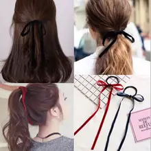 1PC Simple Velvet Ribbon Bow Elastic Hair Band Girls' Long Tassel Hair Ties Bands Women Hair Braiders Accessories Styling Tools
