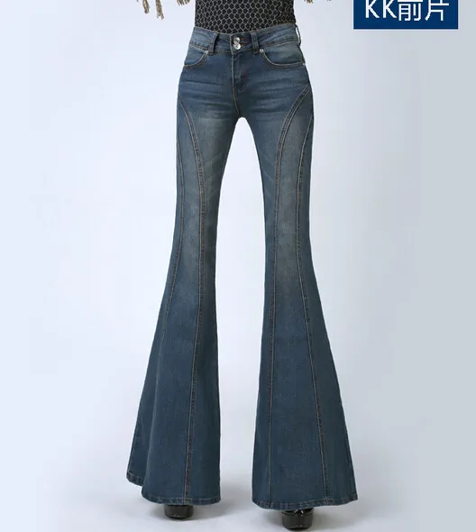 Весенняя тонкая талия Большой загрузки вырезать джинсы женские трехмерная вырезать широкие брюки джинсы