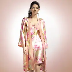 2019 Новая мода плотный шелк, атлас пижамный комплект Для женщин сна платье комплекты 100% натуральная шелковый халат Установить и ночная
