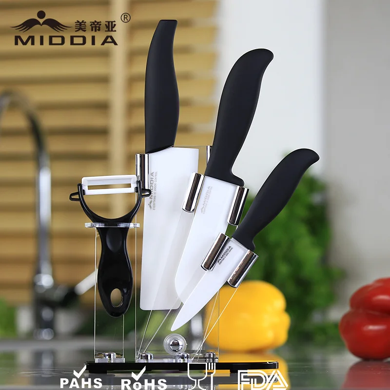 

Middia 5pcs ceramic knife set with block ceramic paring knife chef's knife+peeler+block