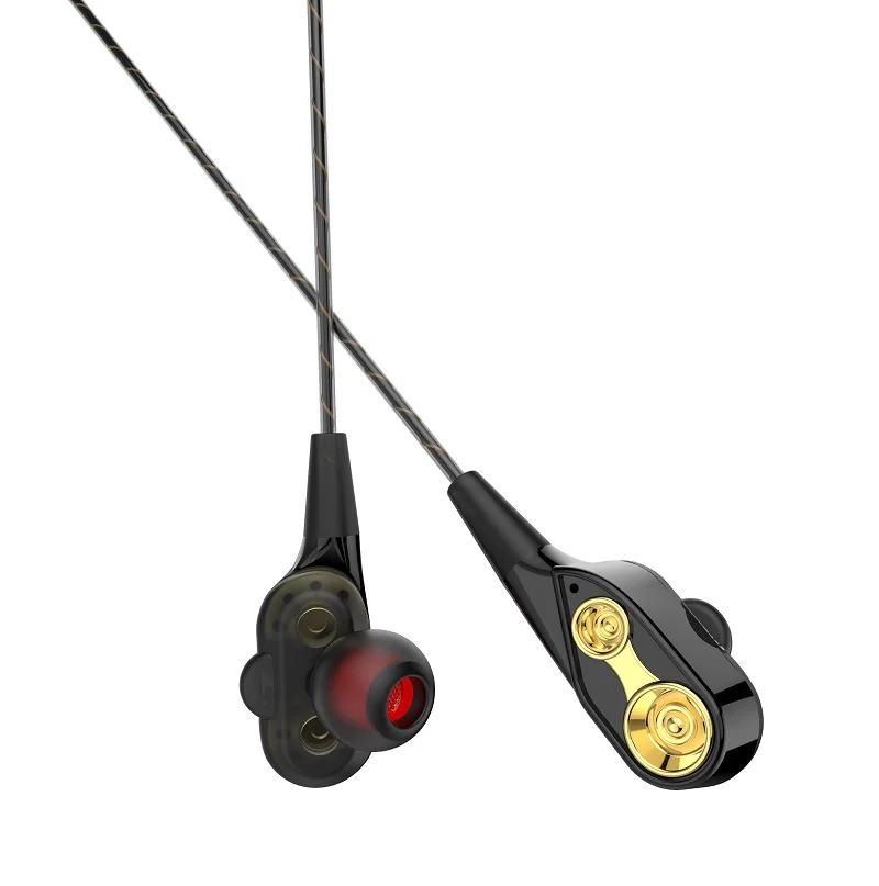 black-gold double dynamic hifi earphone sport