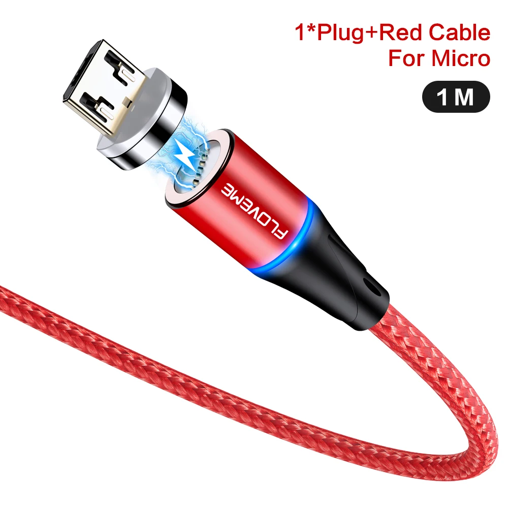 Floveme Модернизированный Магнитный кабель USB C для быстрой зарядки 3A для huawei Магнитный кабель type C Магнитный кабель для зарядки iPhone зарядное устройство - Цвет: Red Micro