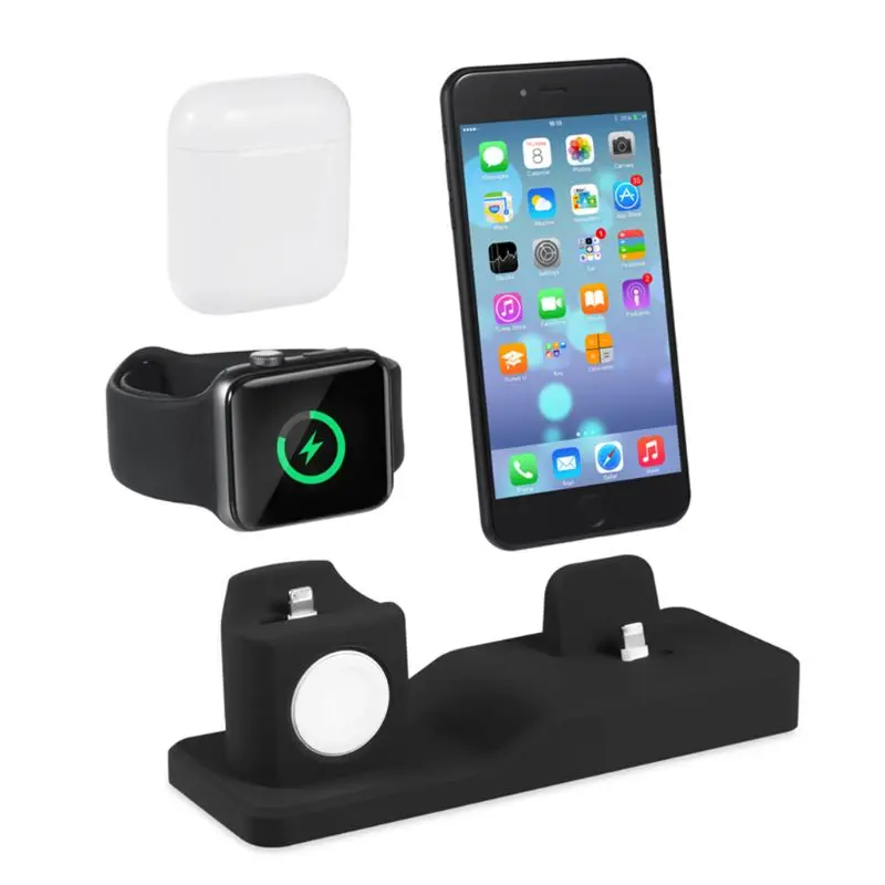 3в1 силиконовый держатель для Apple Watch Dock для iPhone X XS XR MAX 6 6S 7 8 Plus Airpods Dock зарядное устройство Подставка станция крепления база